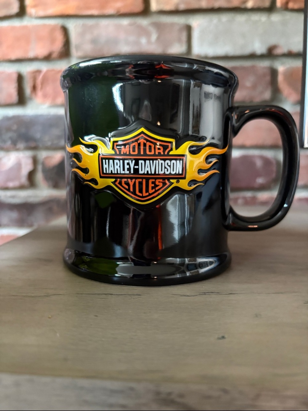 Harley-Davidson Black Mug with Yellow-Orange Flame Emblem